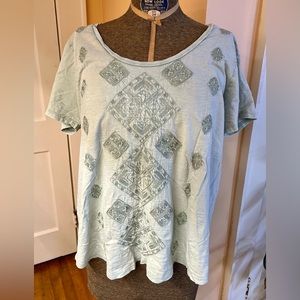 Lucky Brand Sage Green 1x Embroidered Boho Tshirt